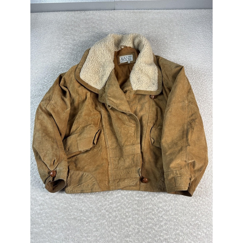 Vintage Avanti Jacket Womens Large Brown Pig Suede Sherpa‎ Collar Zip Bomber 80s